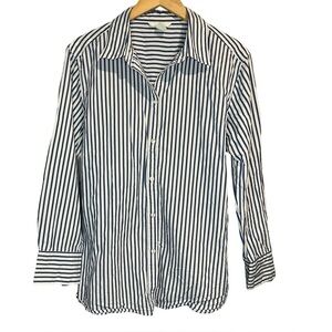 100% Cotton Blue & White Striped Button-Up Shirt